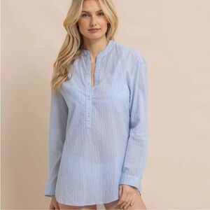Southern Tide Wrenley Airy Cotton Tunic Swim Coverup Blue White Striped Womens L
